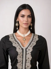 Gold Plated Multi Layer Pearl Jewelry Set Crystal Teardrop Necklace Earrings for Abaya
