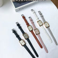 Women's Fashion Retro Quartz Watch Chic Simple Leather Strap Casual Luxury Small Square Wheat Ear Print Rectangle Timepiece