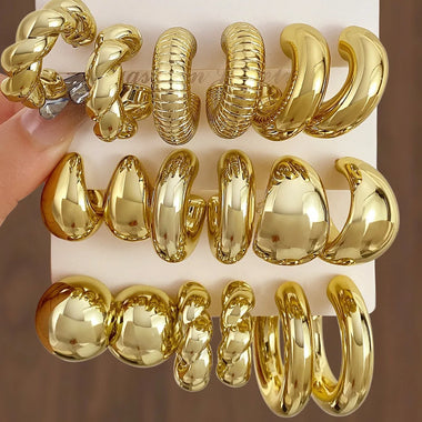 Vintage Big Gold Color Set Earrings For Women Imitation Metal Earing Jewelry 2026 Trending Exaggerated C Earrings Combination