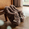 Plaid Bow Lace Plush Slippers Women House Vintage Winter Fluffy Mules Shoes Girls Bowknot Indoor Fuzzy Fur Slides Non-Slip Sole
