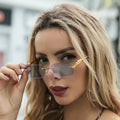 Rimless Small Square Sunglasses Women Men Luxury Brand Designer Travel Driving Sun Glasses Metal Leopard Head Shade Eyewear