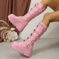 2026 New Women Platform Boots High Quality Punk Gothic Booties Fashion Knee-high Boots Belt Buckle Large Size Shoes for Women