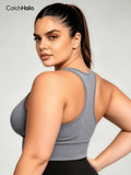 Plus size short seamless ribbed racerback sports bra for Pilates, everyday wear, and gym workouts