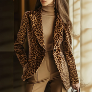 Women's Elegant Leopard Print Jacket with Lapel and Single Button Blazer