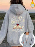 Women Zip Up Hoodie Belle's Book Club Vintage Book Rose Print Long Sleeve Oversized Heather Gray Hooded Jacket Casual Pocket Swe