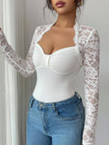 Women Top New Lace Patchwork Knitted Long-sleeved Slimming T-shirt Top For Women
