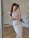 2026 Spring Summer New Floral Print Women's Dress First Love Style Sweet Tea Party Dress Slim Fit Hide Belly Sling Frock