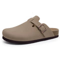 Women's Suede Slippers Comwarm Fashion Women's Suede Mules Slippers Men Clogs Cork Insole Sandals With Arch Support Outdoor Beach Slides Home Shoes