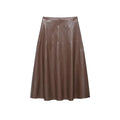 Ladies New Autumn Midi Skirt High Waist A Line PU Leather Long Skirts Women Elegant Fashion Solid Color Office Lady Skirt Female