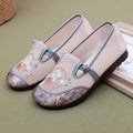 Women Slip On Floral Embroidered Mesh Flat Shoes Chinese Style Decorative Knot Breathable Lightweight Non-slip Mom Loafers