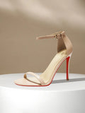 Strap sandals for women with slim heels for the summer of 2026, featuring exposed toes, sexy and fashionable nude high heels