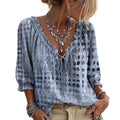 Adjustable Strap V Neck Blouse Women Summer Shirt V Neck Lace Up Blouse Plaid Print Lightweight Chiffon Top Breathable 3/4