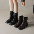 Women's Boots Retro Short Boots with Thick High Heels, New Style for Autumn and Winter, Side Zipper, Square Toe, Women's Shoes