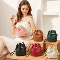 Fashion PU Leather Simple Bucket Bag Versatile Mini Shoulder Bag Solid Color Large Capacity Crossbody Bag Commuting Tote Bag