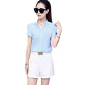 Women Shirt Chiffon Tops Short Sleeve Elegant Ladies Formal Office Lady Blouse