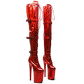 Leecabe  23CM/9inches Holography Shiny PU Belt Style Trend Fashion High Heel Platform Stripper Heel Pole Dance Boots