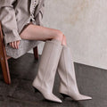 Women Leather Knee Boots Low Heels Winter Shoes for Sexy Woman Lady Autumn Dress Long Dress Boots Shoes for Women