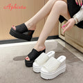 Aphixta 12cm High Heels Wedge Slides Sandals Height Increasing Summer Women Shoes Breathable Mesh Woman Wedge Slippers