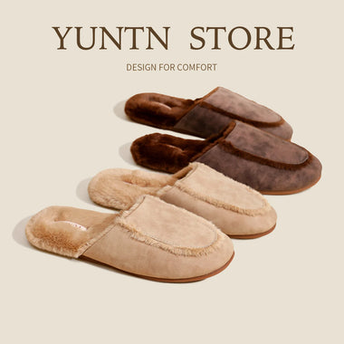 Slippers Autumn and Winter Classic Matte Warm Plush Waterproof Leather Cotton Slippers for Women, Non Slip and Lightweight Home for Men