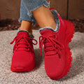 Women Winter Thermal Sneakers Knitted Fabric Lace‑up Plush Warm Lining Non‑Slip Thick Platform Sole Outdoor Walking Casual Shoes