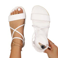 2026 Summer Women's Flat Sandals Cross Strap Open Toe Casual Beach Shoes Plus Size 36-45 Lightweight Comfortable Walking Footwea