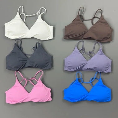 Women Yoga Bra Thin Delicate Straps Solid Color Smooth Surface Sports Brassiere Pilates Barre Indoor Workout Daily Layering Top