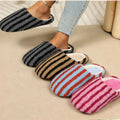 2026 Winter Stripe Design Cotton Slippers for Women Soft Sole Short Plush Home Slippers Women Non Slip Closed Toe Slides Shoes