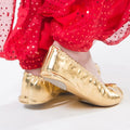 Stylish Bowknot Belly Dancing Shoes Golden Leather Indian Dance Shoes Roll Up Soft Foldable Ballet Flats Girls