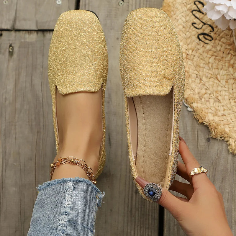 Wedding Bridal Sparkling Ballet Flats Women Glitter Slip On Shoes 42 43 Square Toe Moccasins Lady Elegant Evening Party Loafers