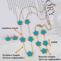 3Pcs 18k Gold-Plated Five-Leaf Flower Necklace Earrings Bracelet Jewelry Set For Woman Fashion Party Jewelry Daily Wear Clover