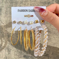 Fashion Geometric Hoop Earrings Set for Women Vintage Bohemian Pearl Gold Color Round Earring Punk Daily Wear Jewelry Gifts 2025