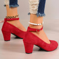 Women's Fashion Pumps Sweet Woman Thick High Heels Ankle Strap Flock Female Platform Mary Jane Women OL Shoes Ladies Footwear
