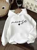 2026 Autumn and Winter Women's Casual Nurse Heart Hoodie Fashion Pullover Love Heart and Letter Pattern Personality Y2K Tops