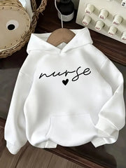 2026 Autumn and Winter Women's Casual Nurse Heart Hoodie Fashion Pullover Love Heart and Letter Pattern Personality Y2K Tops
