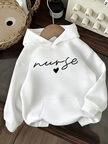 2026 Autumn and Winter Women's Casual Nurse Heart Hoodie Fashion Pullover Love Heart and Letter Pattern Personality Y2K Tops