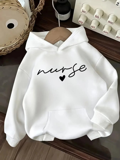 2026 Autumn and Winter Women's Casual Nurse Heart Hoodie Fashion Pullover Love Heart and Letter Pattern Personality Y2K Tops