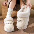 Unisex Winter Warm Plush Slippers Women Men Cute Bear Quilted Platform House Shoes Waterproof Non Slip Indoor Outdoor Home Mules