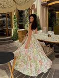 Fashion Halter Printed Sling Long Dress Women Pleat Backless Sleeveless A-line Holiday Dresses 2026 Summer Lady Contrast Robes