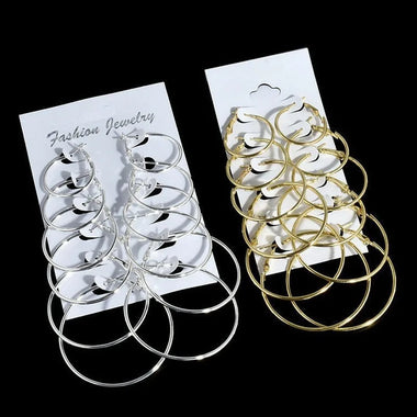 6Pairs Hoop Earrings Set Big Circle Earrings Jewelry for Women Girls Ear Clip Punk Style Earrings Fashion Jewelry Accessories