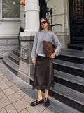 Women Elegant Lace Patchwork Satin Skirt Chic Solid High Waist Loose Midi A-line Skirts Lady Holiday Party Street Wear 2026 New