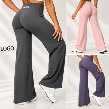 DFHKN Logo Scrunch Straight Leg Pants Butt Lifting Sculpting Wide Leg Leggings Gym Yoga Jogging Push Up Women Baggy Sweatpants