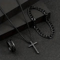 Hip Hop Fashion Cross Pendant Necklace Bracelet Chain Ring Men's Set Simple Personality Party Three Piece Jewelry Accessories