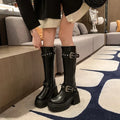 Women Boots 9cm Height Increasing Thick Soled Boot Fashion Belt Buckl Thick Heel Knight Boots Women Knee-high Slim Leather Boots