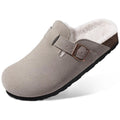 Crestar Women's Suede Clogs Lady Fashion Buckle Leather Mules Comfort Cork Footbed Potato Shoes with Arch Support Beach Sandal