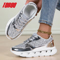 Women's Fashion Glitter Silver Chunky Sneakers Lightweight Comfortable Casual Sports Shoes Female Walking Shoes