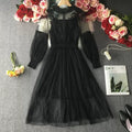 Women Evening Dress Three-dimensional Decoration Floral Mesh Stand Collar Lantern Sleeve Waist Up Ladies Dresses Summer 2024