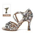 Women Shoes Latin Dance HROYL Ballroom Latin Dance Shoes Ladies Girls New Silk Satin Shiny Rhinestone Cuban High Heels Party Salsa Dance Shoes Women