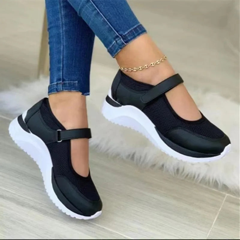 Women's Large Size 36-43 Grid Round Head Knitted Women's Thick Sole Single Shoes Casual Women's Shoes Sneakers