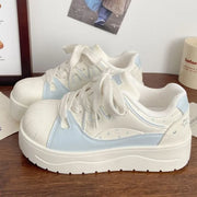 10 Styles Women's Kawaii Ribbon Thick Heel Breathable White Sneakers Casual Running Shell Shoes Chunky Y2K Dad Style for Spring