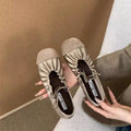 Niche Pleated Strap Ballet Flats for Women - 2026 New Satin Colorblock Mary Jane Shoes